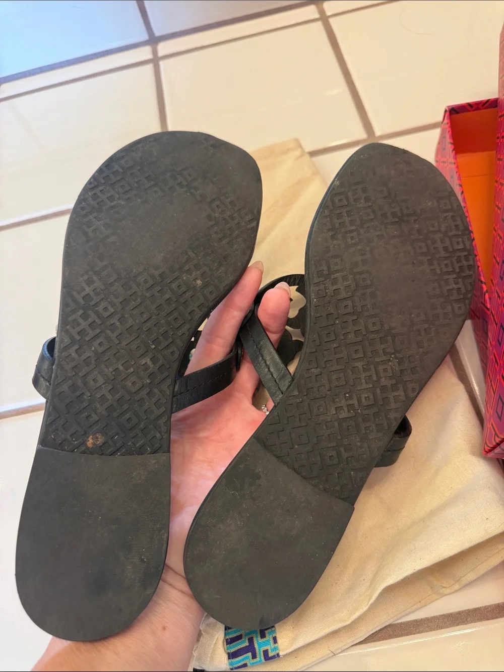 Tory Burch Black Miller Logo Thong Sandals